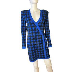 L'Agence Odell Blue Black Double Breasted Sweater Dress Size M NWT